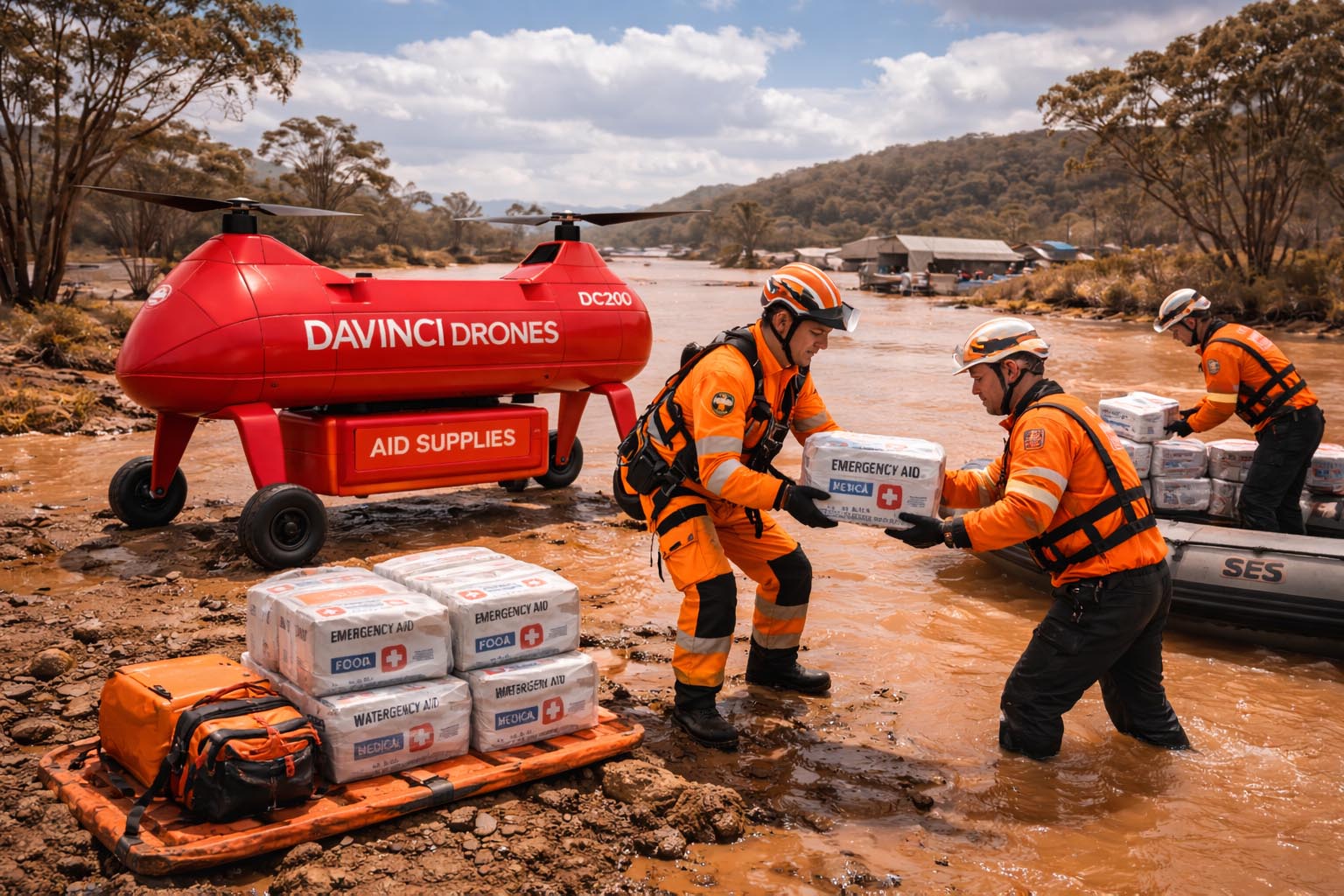 DaVinci cargo drone supporting emergency aid supply delivery.
