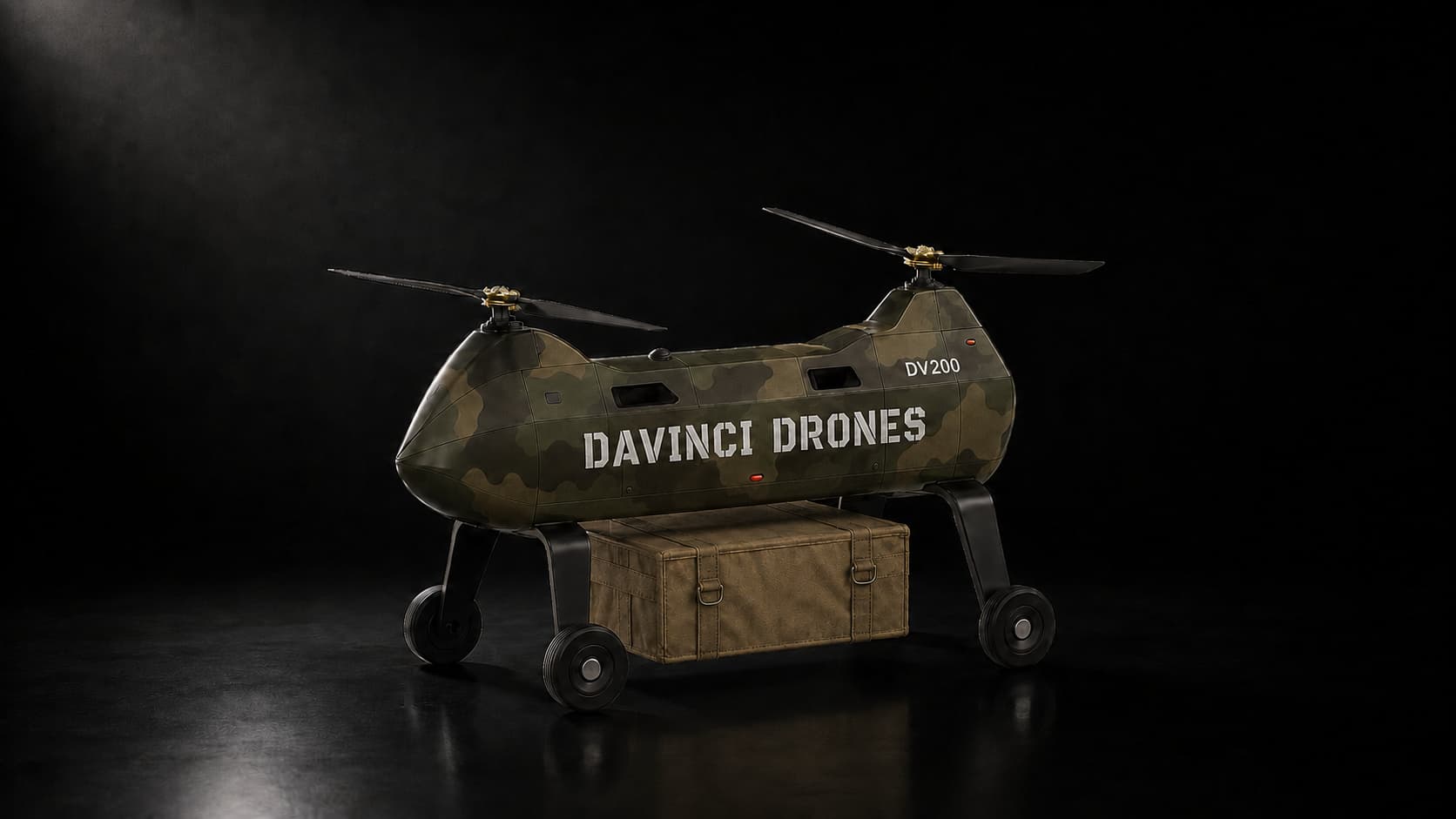 DaVinci Drones defence configuration shown in a dark studio environment.